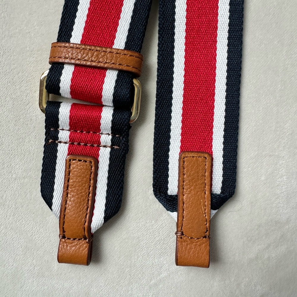 Mark & Graham Red, White, and Navy Crossbody Straps with Brown Leather